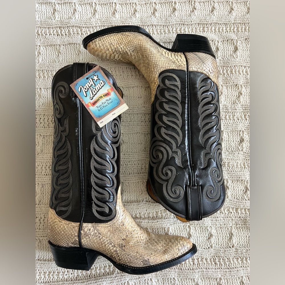 NWT Tony Lama western boots, black/tan, size 7.5 - Picture 2 of 11